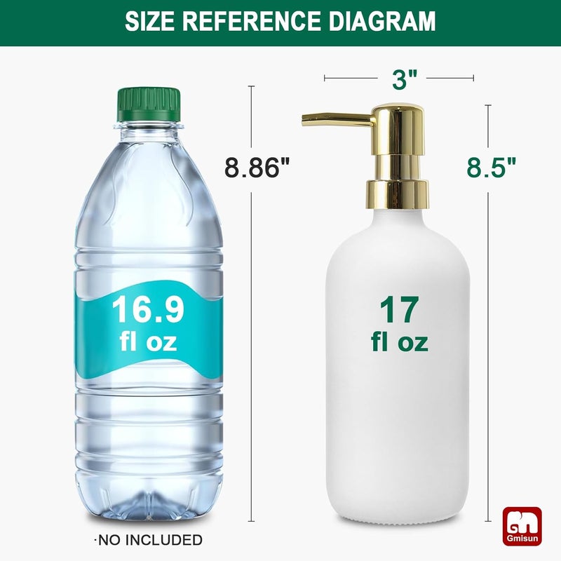 Gmisun White Soap Dispenser, 2 Pack Glass Hand Soap Dispensers Bathroom with Gold Pump, 17 Fl Oz Dish Soap Dispenser Set for Kitchen, Refillable Modern Liquid Soap and Lotion Dispensers Bottle - Image 2